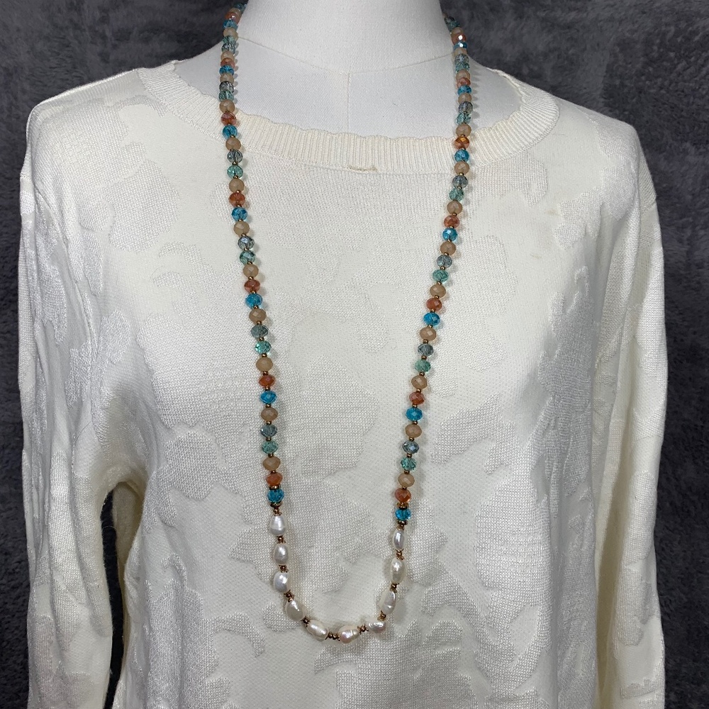 Unbranded Beaded Necklace‎ Womens OS Multicolor Pearl Glass Faceted Long Boho